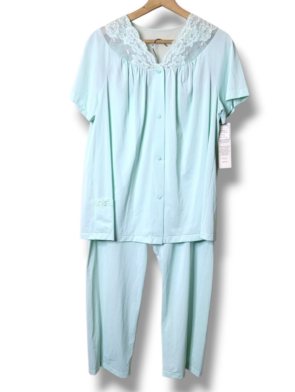 Shadowline Vintage 70s Pajama Set In Aqua Mint